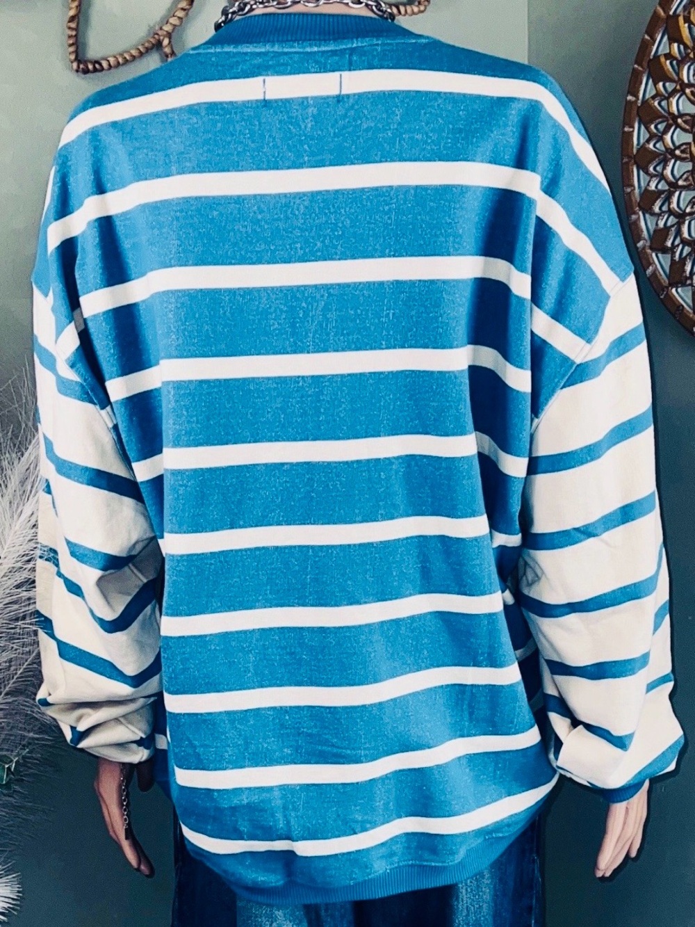 Free People We the Free Classic Striped Cardigan in Teal Combo Size Small - Picture 7 of 16